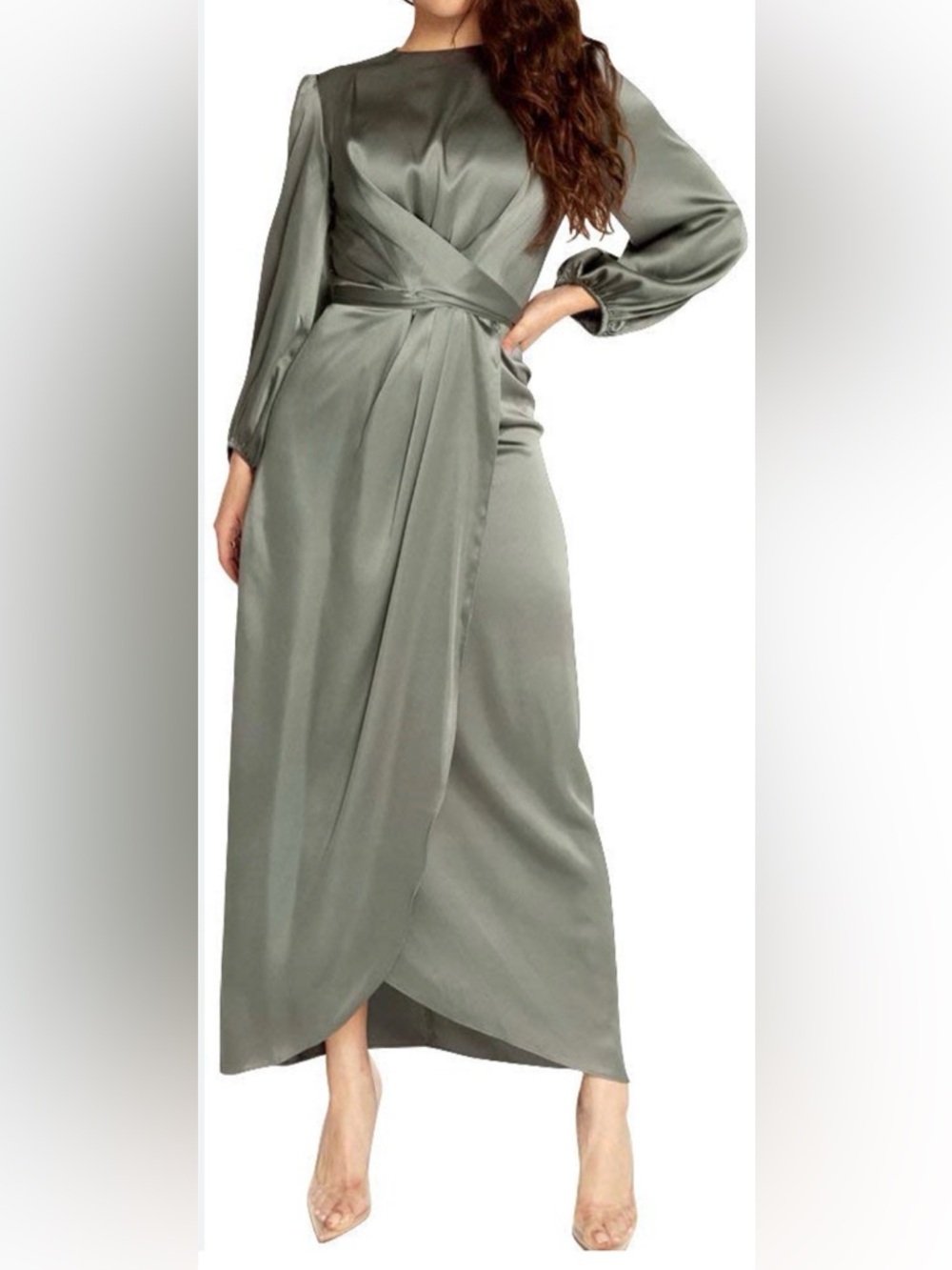 Teal Midi Dress with Pleated Front